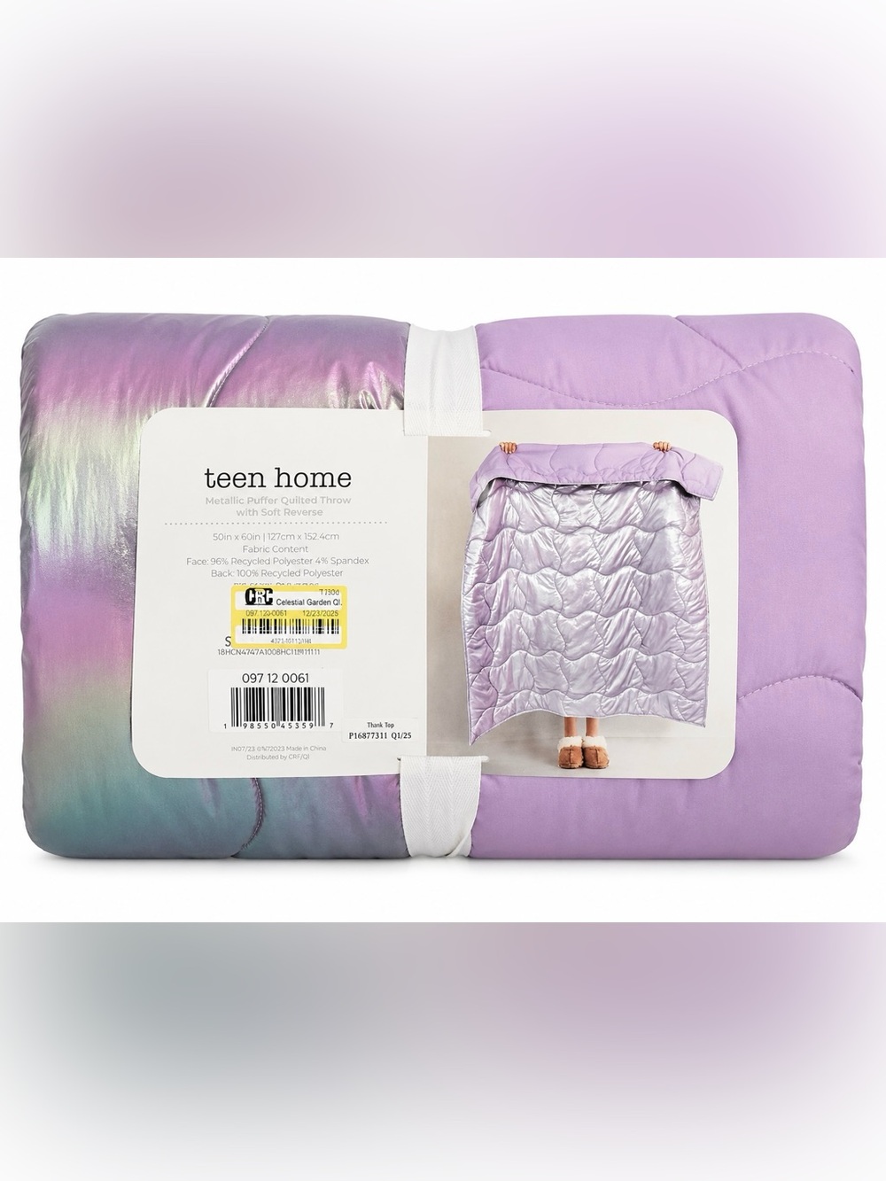 Teen Home Metallic Puffer Quilted Throw - Lavender Iridescent